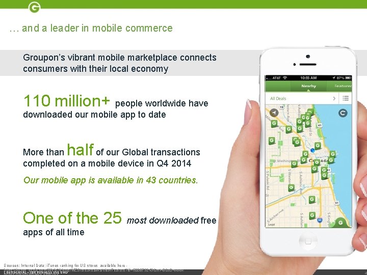 … and a leader in mobile commerce Groupon’s vibrant mobile marketplace connects consumers with