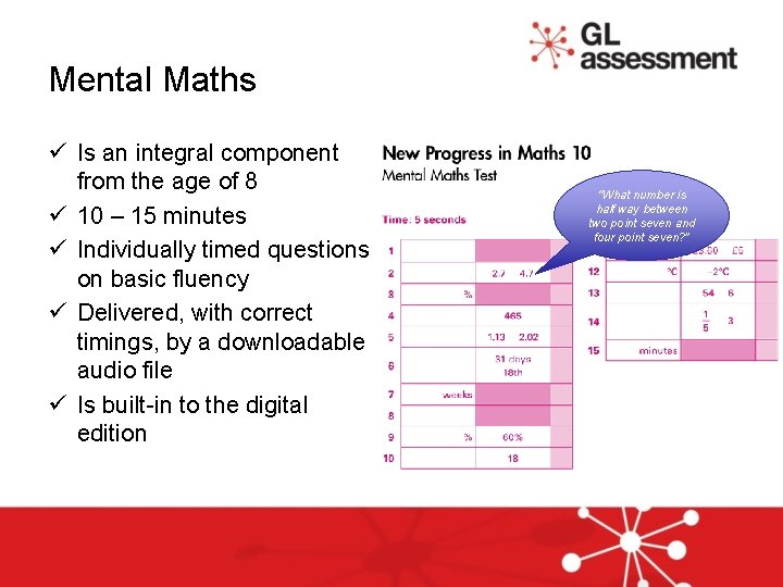 Mental Maths ü Is an integral component from the age of 8 ü 10