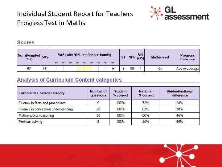 Individual Student Report for Teachers Progress Test in Maths 