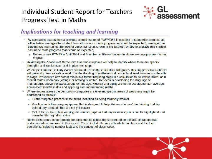 Individual Student Report for Teachers Progress Test in Maths 