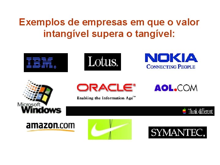 Exemplos de empresas em que o valor intangível supera o tangível: 