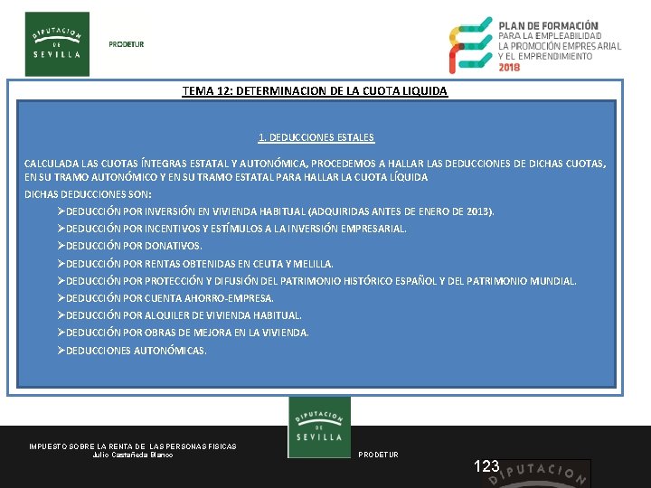 TEMA 12: DETERMINACION DE LA CUOTA LIQUIDA 1. DEDUCCIONES ESTALES CALCULADA LAS CUOTAS ÍNTEGRAS