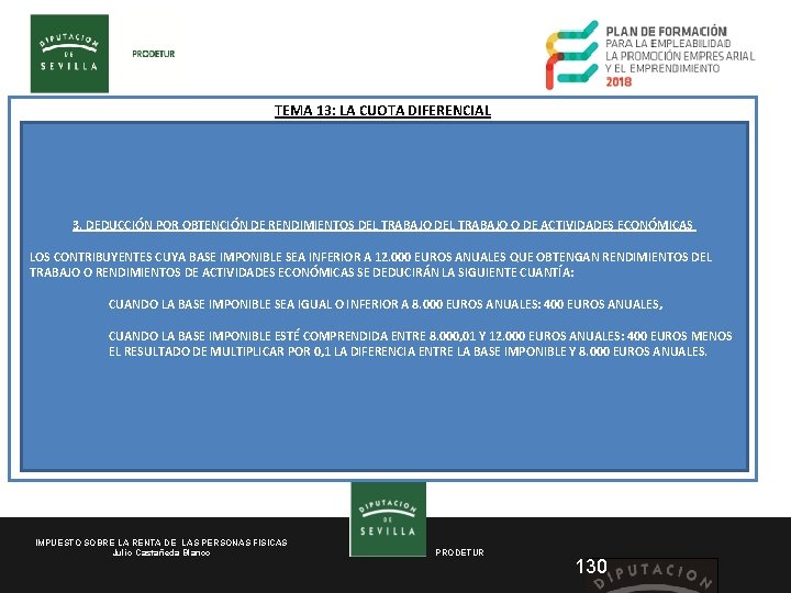 TEMA 13: LA CUOTA DIFERENCIAL 3. DEDUCCIÓN POR OBTENCIÓN DE RENDIMIENTOS DEL TRABAJO O