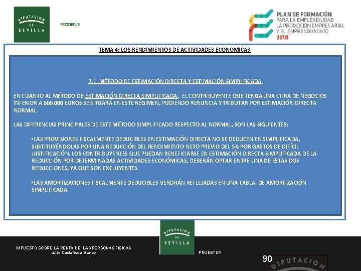 TEMA 4: LOS RENDIMIENTOS DE ACTIVIDADES ECONOMICAS 2. 1. MÉTODO DE ESTIMACIÓN DIRECTA Y