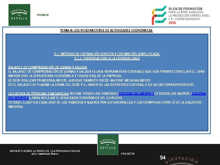 TEMA 4: LOS RENDIMIENTOS DE ACTIVIDADES ECONOMICAS 2. 1. MÉTODO DE ESTIMACIÓN DIRECTA Y