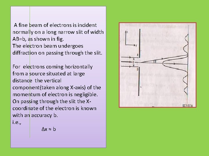 A fine beam of electrons is incident normally on a long narrow slit of