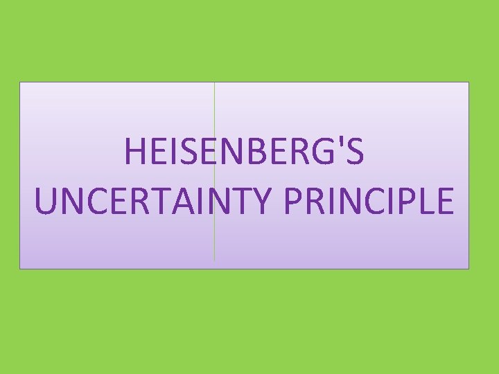 HEISENBERG'S UNCERTAINTY PRINCIPLE 