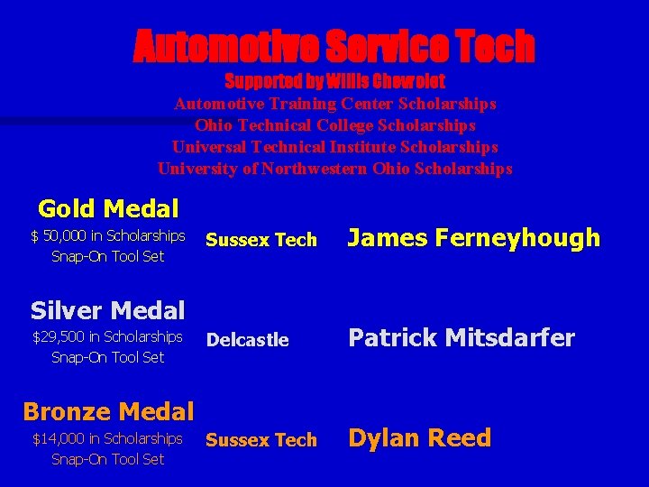 Automotive Service Tech Supported by Willis Chevrolet Automotive Training Center Scholarships Ohio Technical College