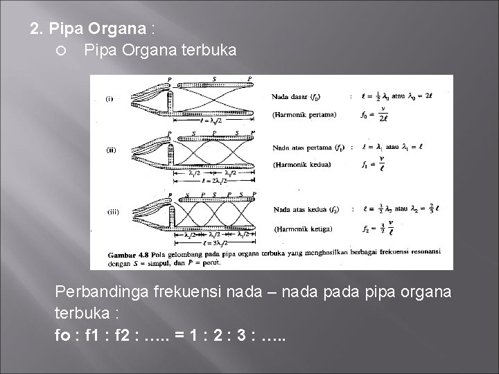 2. Pipa Organa : Pipa Organa terbuka Perbandinga frekuensi nada – nada pipa organa