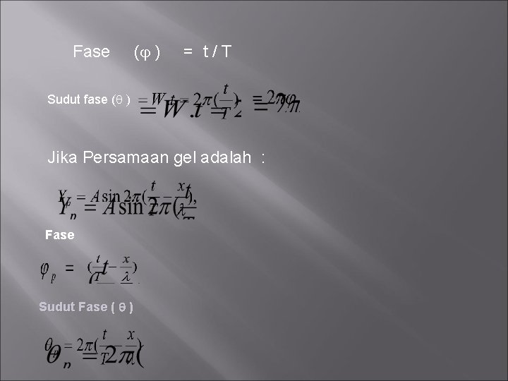 Fase ( ) = t/T Sudut fase ( ) Jika Persamaan gel adalah :