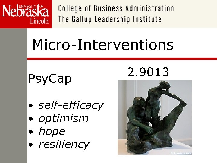 Micro-Interventions Psy. Cap • • self-efficacy optimism hope resiliency 2. 9013 