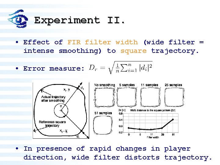 Experiment II. • Effect of FIR filter width (wide filter = intense smoothing) to