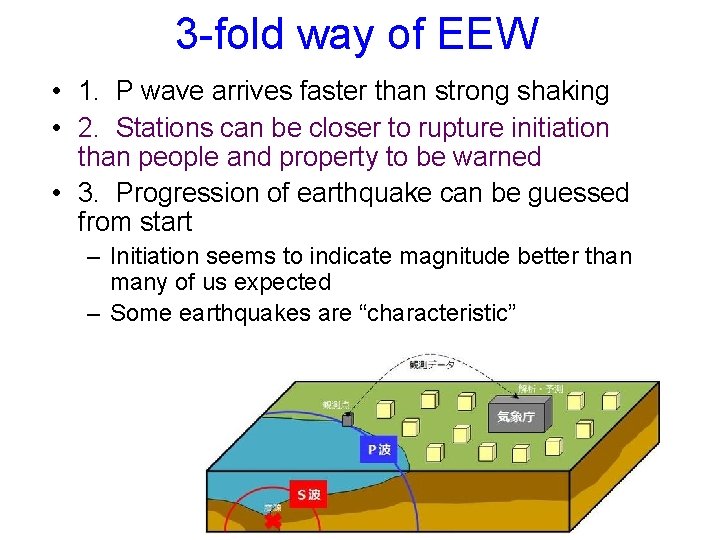 3 -fold way of EEW • 1. P wave arrives faster than strong shaking