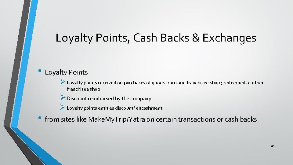 Loyalty Points, Cash Backs & Exchanges • Loyalty Points Ø Loyalty points received on