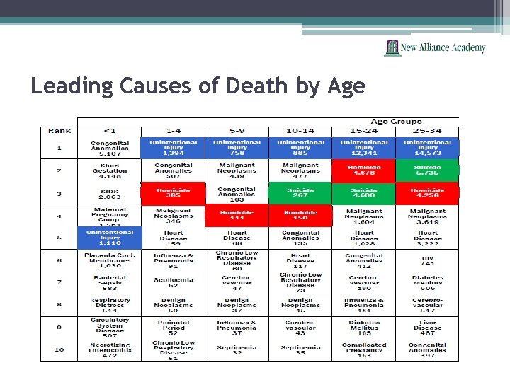 Leading Causes of Death by Age 