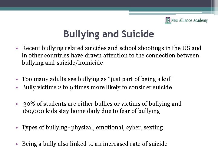 Bullying and Suicide • Recent bullying related suicides and school shootings in the US