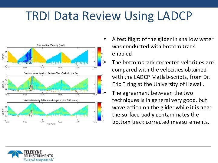 TRDI Data Review Using LADCP • A test flight of the glider in shallow