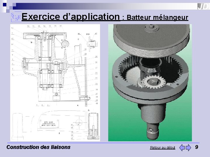 Exercice d’application : Batteur mélangeur Construction des liaisons Retour au début 9 Exercice d’application : Batteur mélangeur Construction des liaisons Retour au début 9