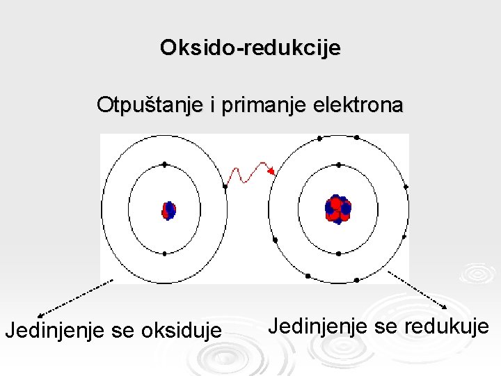 Oksido-redukcije Otpuštanje i primanje elektrona Jedinjenje se oksiduje Jedinjenje se redukuje 