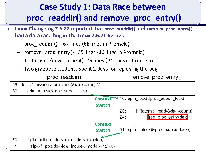 Case Study 1: Data Race between proc_readdir() and remove_proc_entry() • Linux Changelog 2. 6.