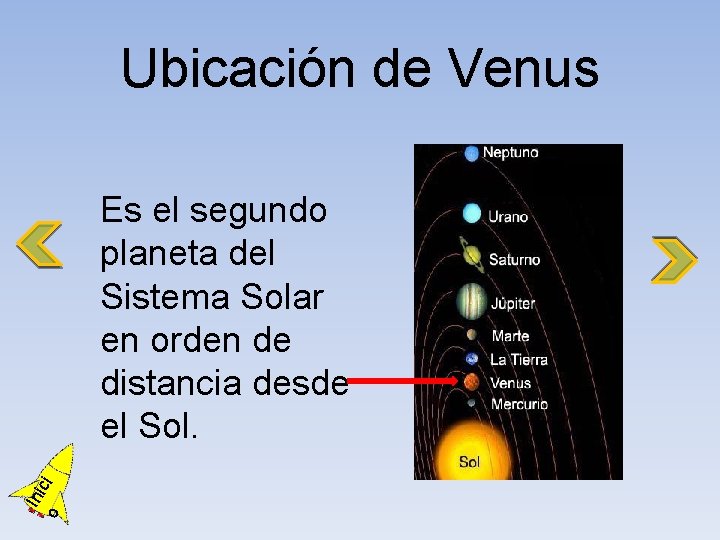 Ubicación de Venus o Ini ci Es el segundo planeta del Sistema Solar en