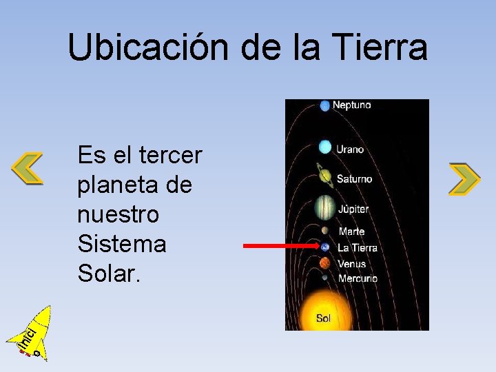 Ubicación de la Tierra o Ini ci Es el tercer planeta de nuestro Sistema