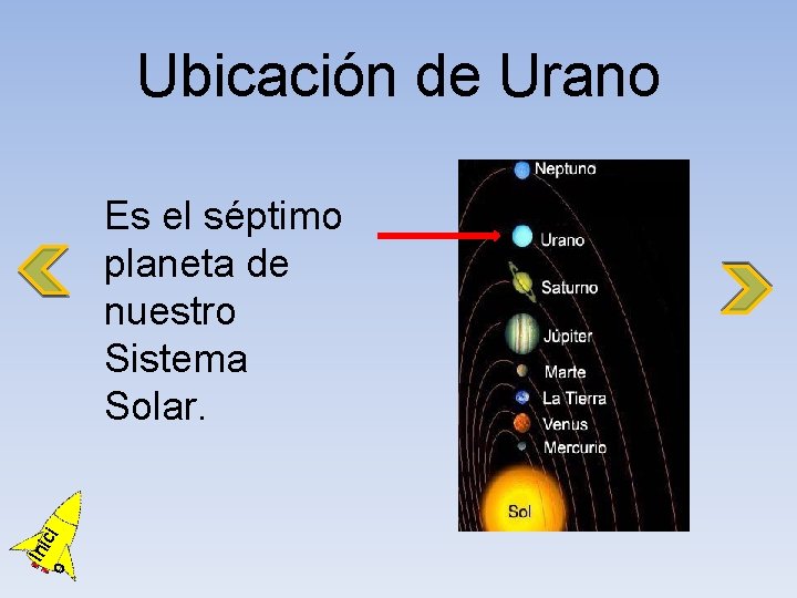Ubicación de Urano o Ini ci Es el séptimo planeta de nuestro Sistema Solar.