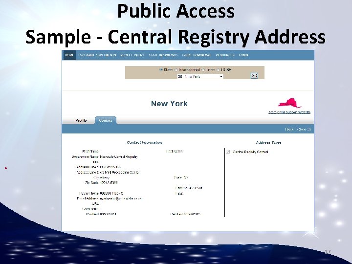 Public Access Sample - Central Registry Address . 17 