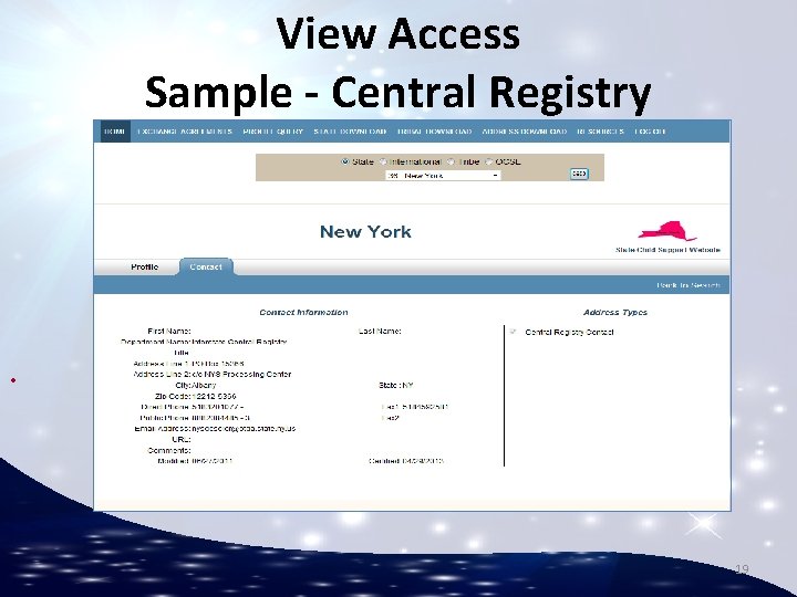 View Access Sample - Central Registry . 19 