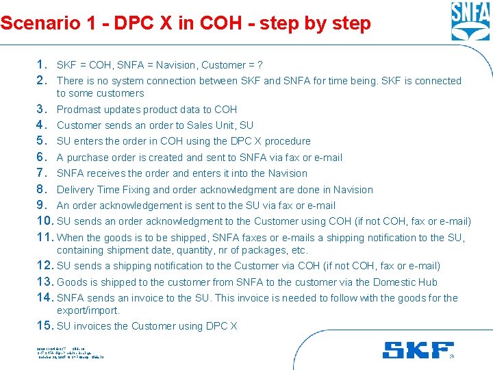 Scenario 1 - DPC X in COH - step by step 1. SKF =