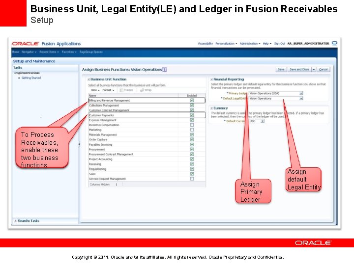 Business Unit, Legal Entity(LE) and Ledger in Fusion Receivables Setup To Process Receivables, enable