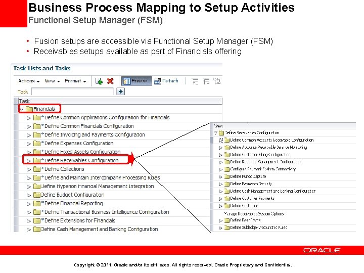 Business Process Mapping to Setup Activities Functional Setup Manager (FSM) • Fusion setups are