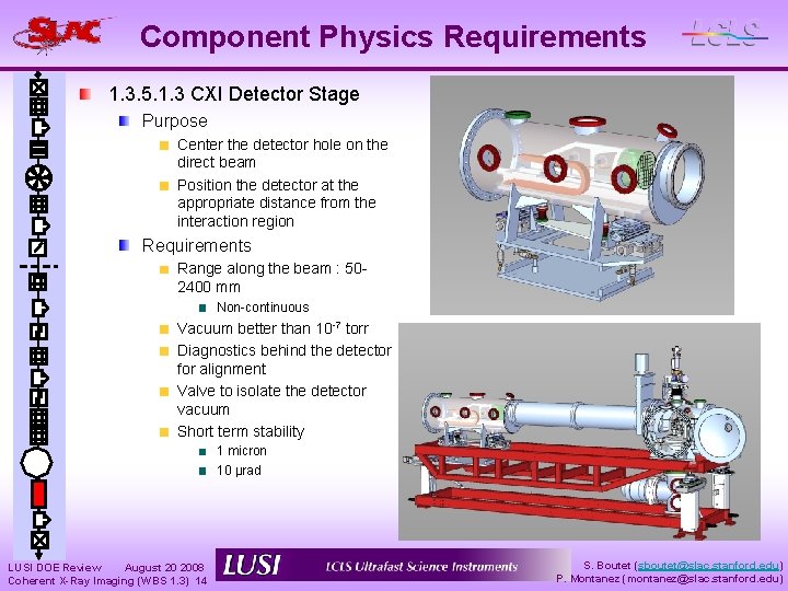 Component Physics Requirements 1. 3. 5. 1. 3 CXI Detector Stage Purpose Center the