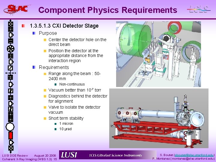 Component Physics Requirements 1. 3. 5. 1. 3 CXI Detector Stage Purpose Center the