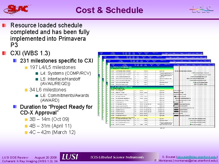 Cost & Schedule Resource loaded schedule completed and has been fully implemented into Primavera