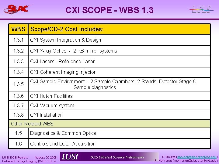 CXI SCOPE - WBS 1. 3 WBS Scope/CD-2 Cost Includes: 1. 3. 1 CXI