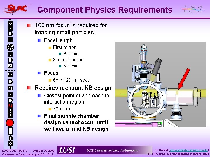 Component Physics Requirements 100 nm focus is required for imaging small particles Focal length