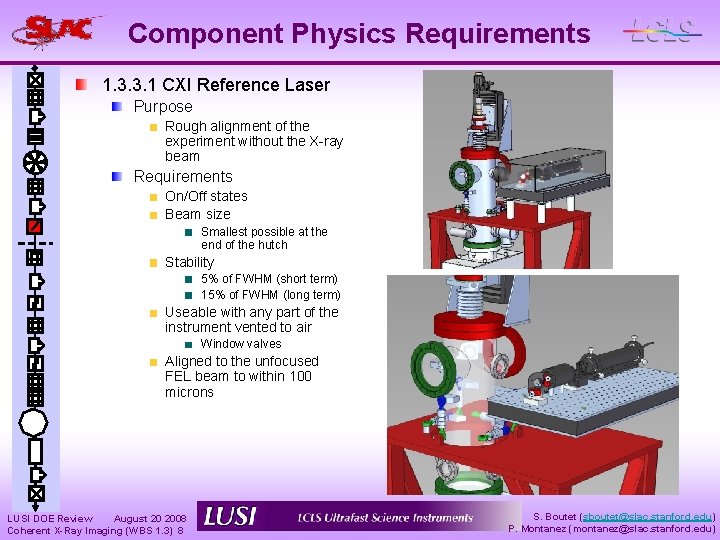 Component Physics Requirements 1. 3. 3. 1 CXI Reference Laser Purpose Rough alignment of