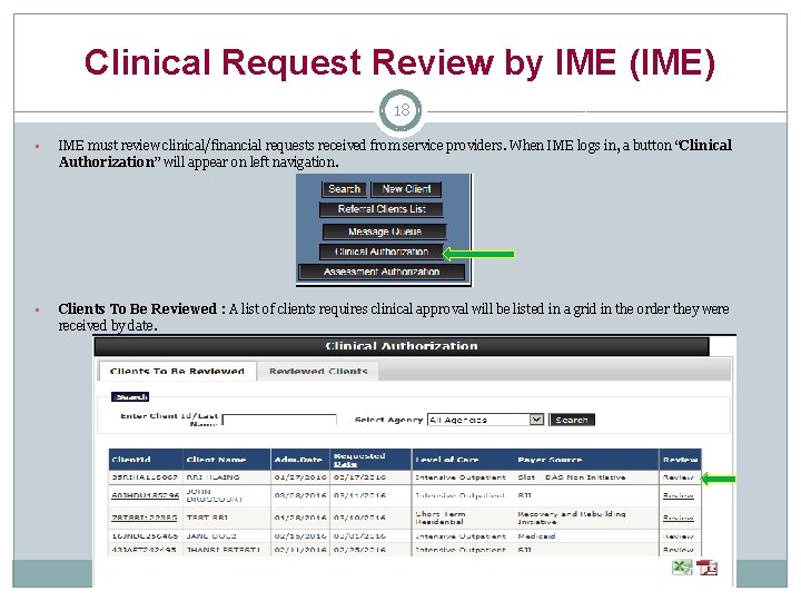 Clinical Request Review by IME (IME) 18 § IME must review clinical/financial requests received
