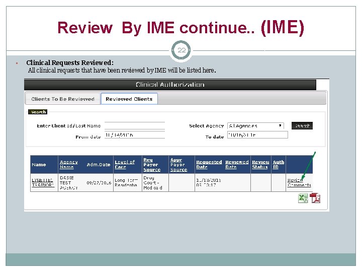 Review By IME continue. . (IME) 22 § Clinical Requests Reviewed: All clinical requests