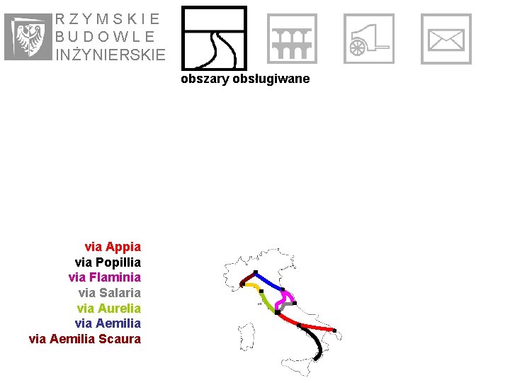 RZYMSKIE BUDOWLE IN ŻYNIE RSKIE obszary obsługiwane via Appia via Popillia via Flaminia via