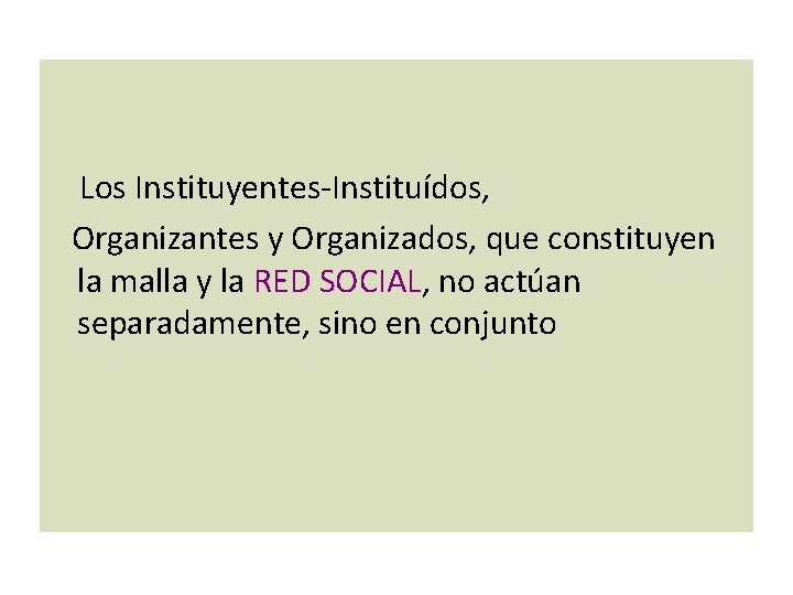 Los Instituyentes-Instituídos, Organizantes y Organizados, que constituyen la malla y la RED SOCIAL, no