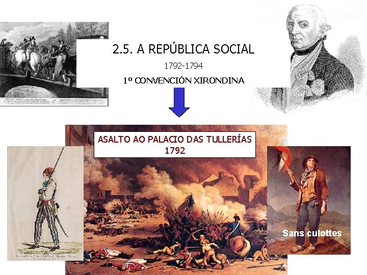 2. 5. A REPÚBLICA 2ª FASE SOCIAL 1792 -1794 1º CONVENCIÓN XIRONDINA ASALTO INSURRECCIÓN