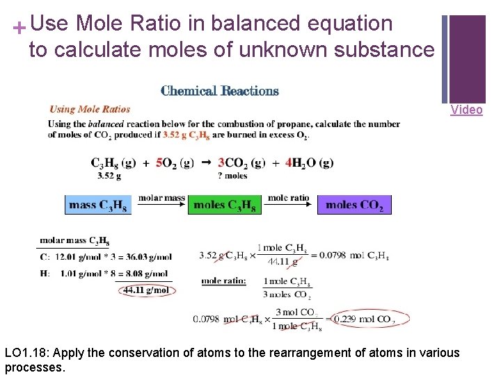 + Use Mole Ratio in balanced equation to calculate moles of unknown substance Video