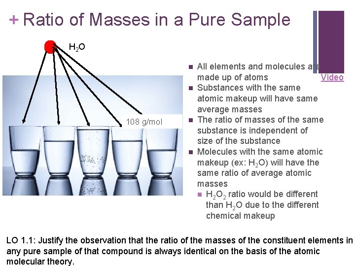 + Ratio of Masses in a Pure Sample H 2 O n n 108