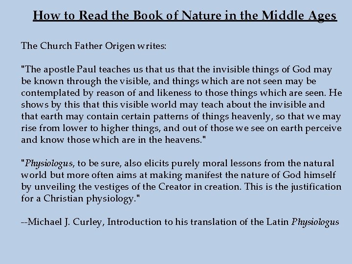 How to Read the Book of Nature in the Middle Ages The Church Father