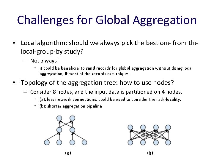 Challenges for Global Aggregation • Local algorithm: should we always pick the best one
