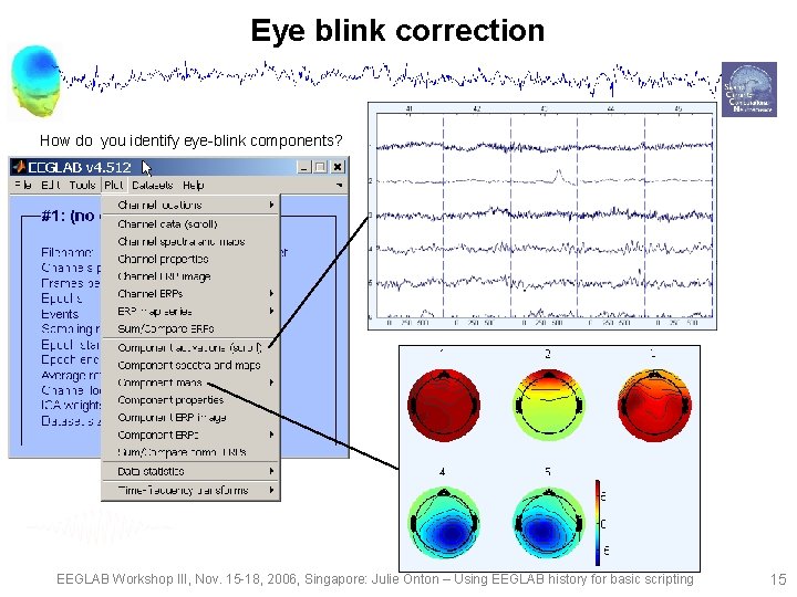 Eye blink correction How do you identify eye-blink components? EEGLAB Workshop III, Nov. 15