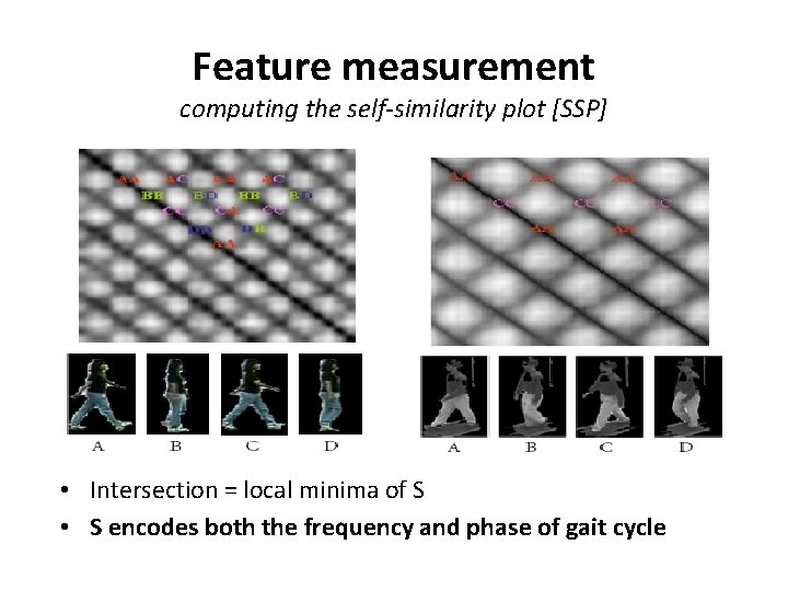 Feature measurement computing the self-similarity plot [SSP] • Intersection = local minima of S