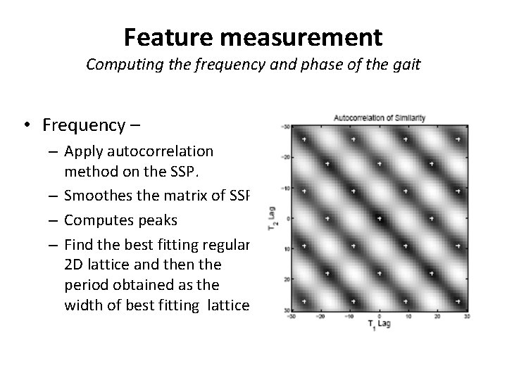 Feature measurement Computing the frequency and phase of the gait • Frequency – –